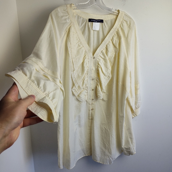 Silk Marina Rinaldi Sport blouse ivory shirt cotton lightweight 31 US 22 ruffle - Picture 4 of 15